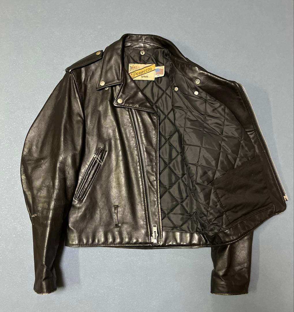 【70s~90s】Schott 618 ダブルライダースジャケット レザー 黒