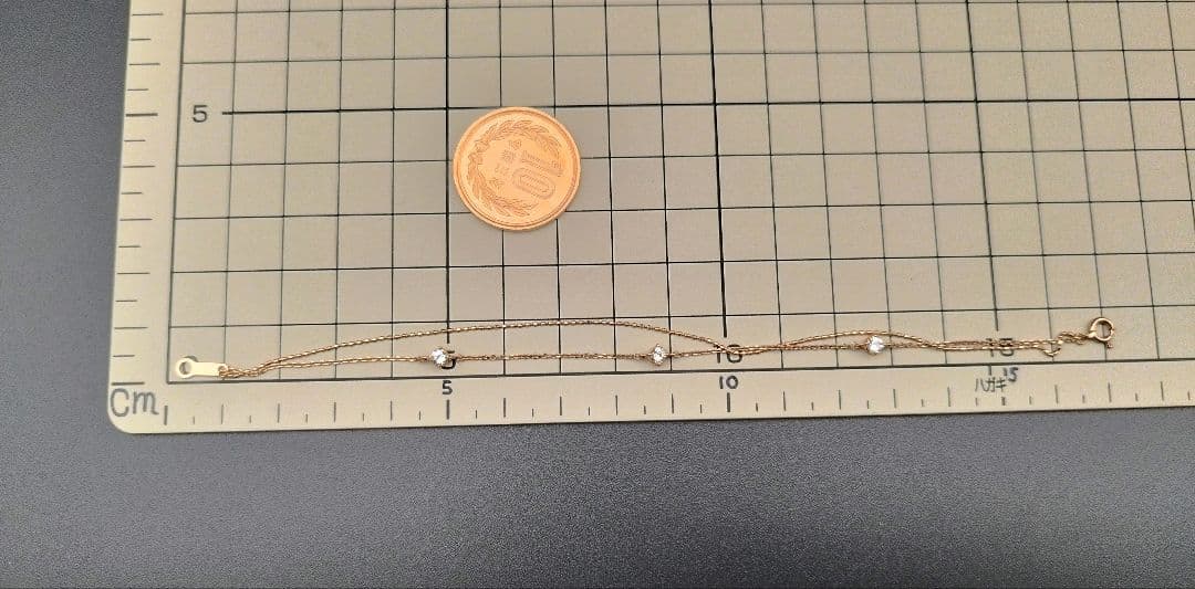 4℃K10ブレスレット ダブル 2連 クリアストーン PG ピンクゴールド