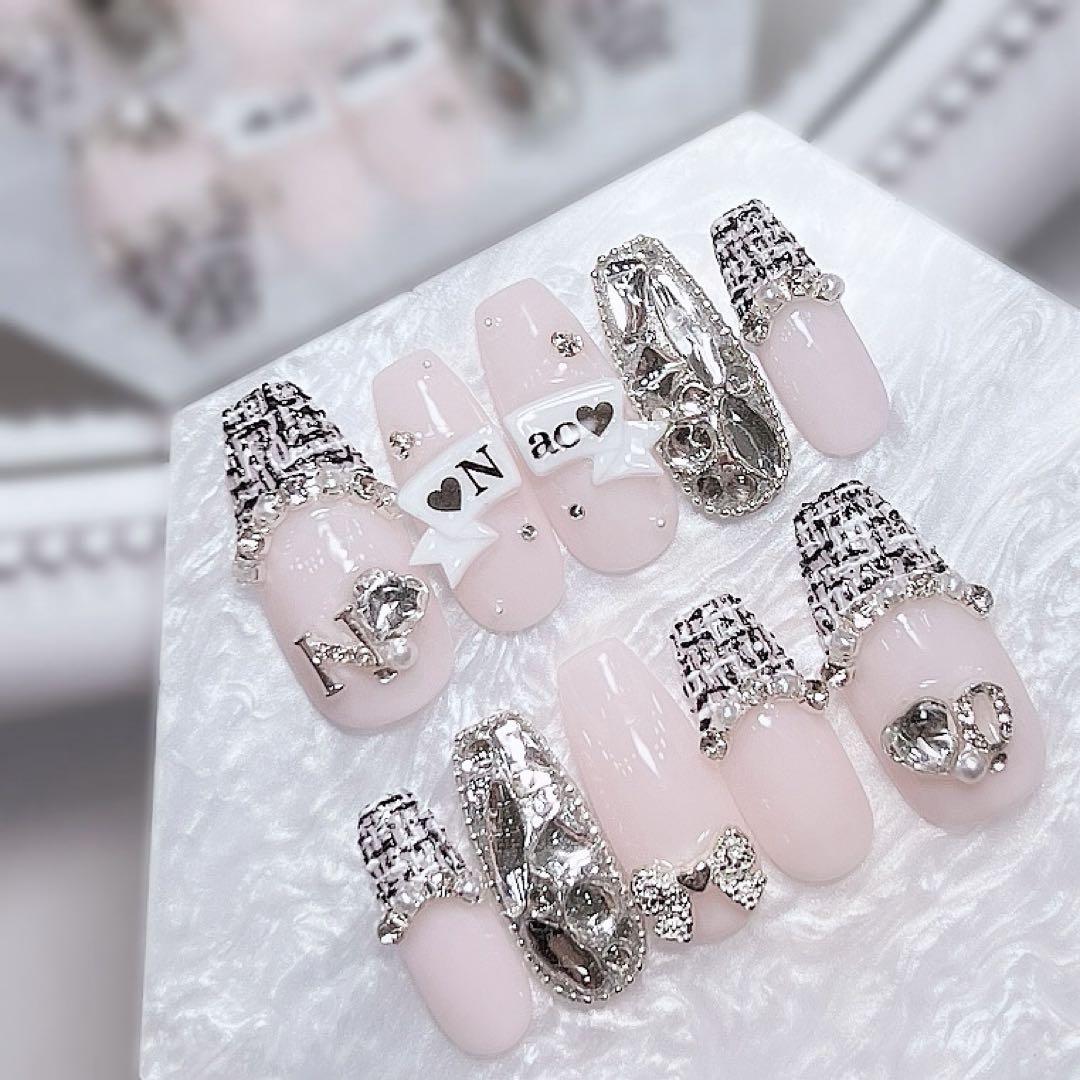 ♡様お急ぎ便A♥ ネイルチップ 量産型 韓国 3Dパーツ リボン ハート 推し活