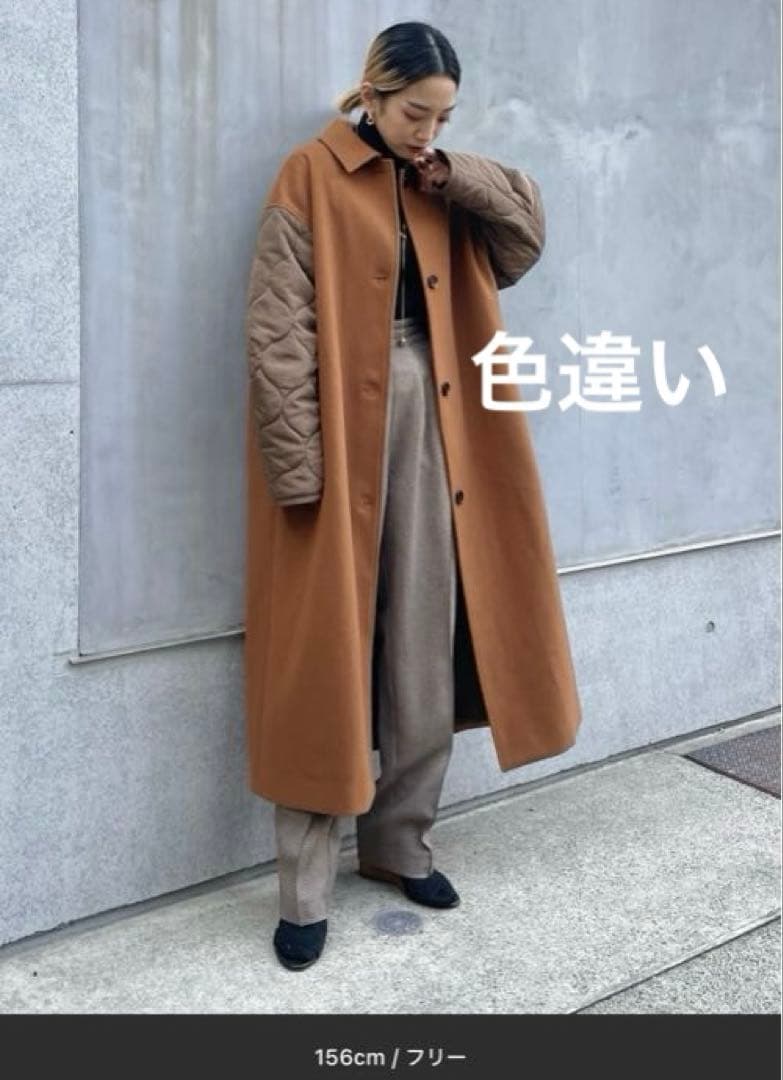 NOMINE◇袖キルティングステンカラーコート◇キャメル