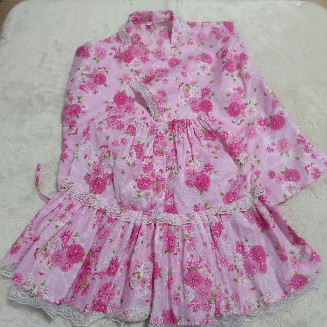 浴衣ドレス　地雷系　姫ギャル　平成　ラメピンク　和ロリ　Y2K 150cm