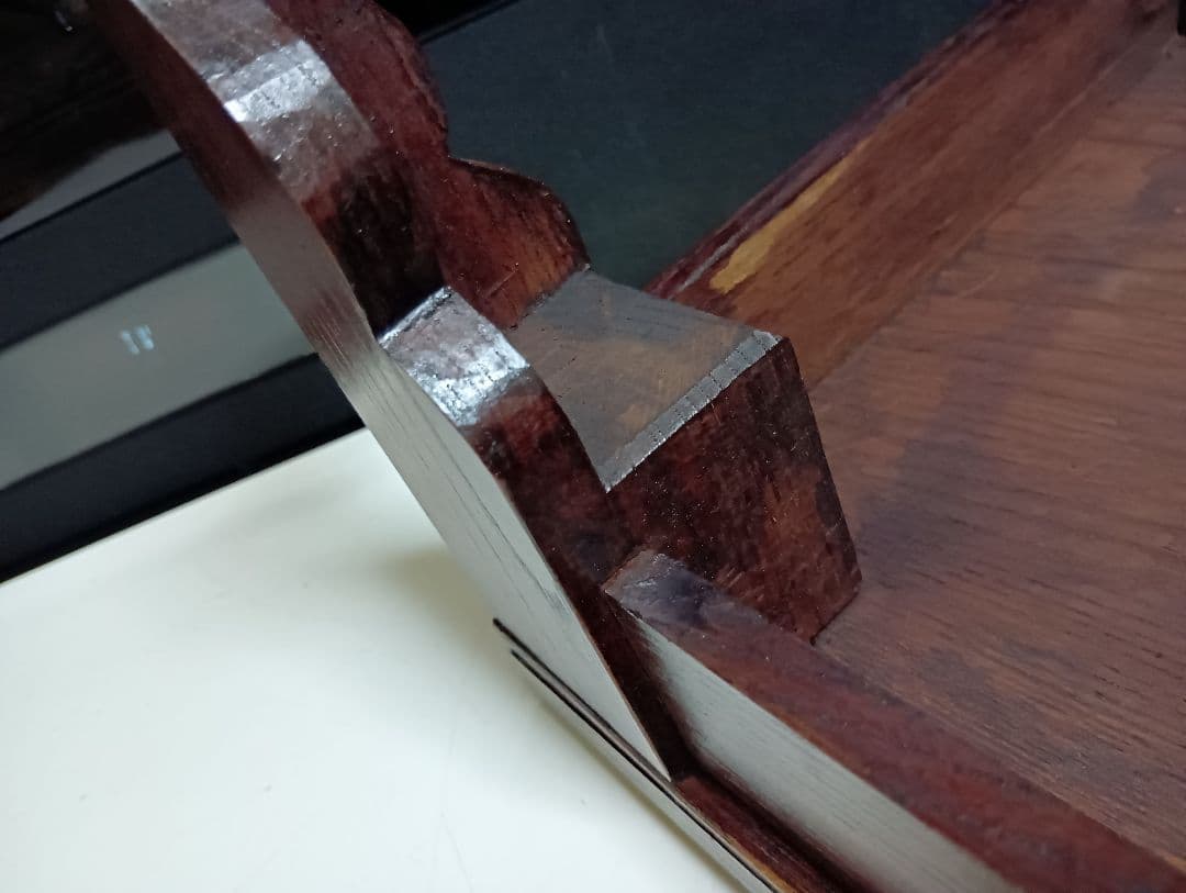 希少　明治期　欅　一枚板　組木細工　削り出し　文机　長尺机　錨脚