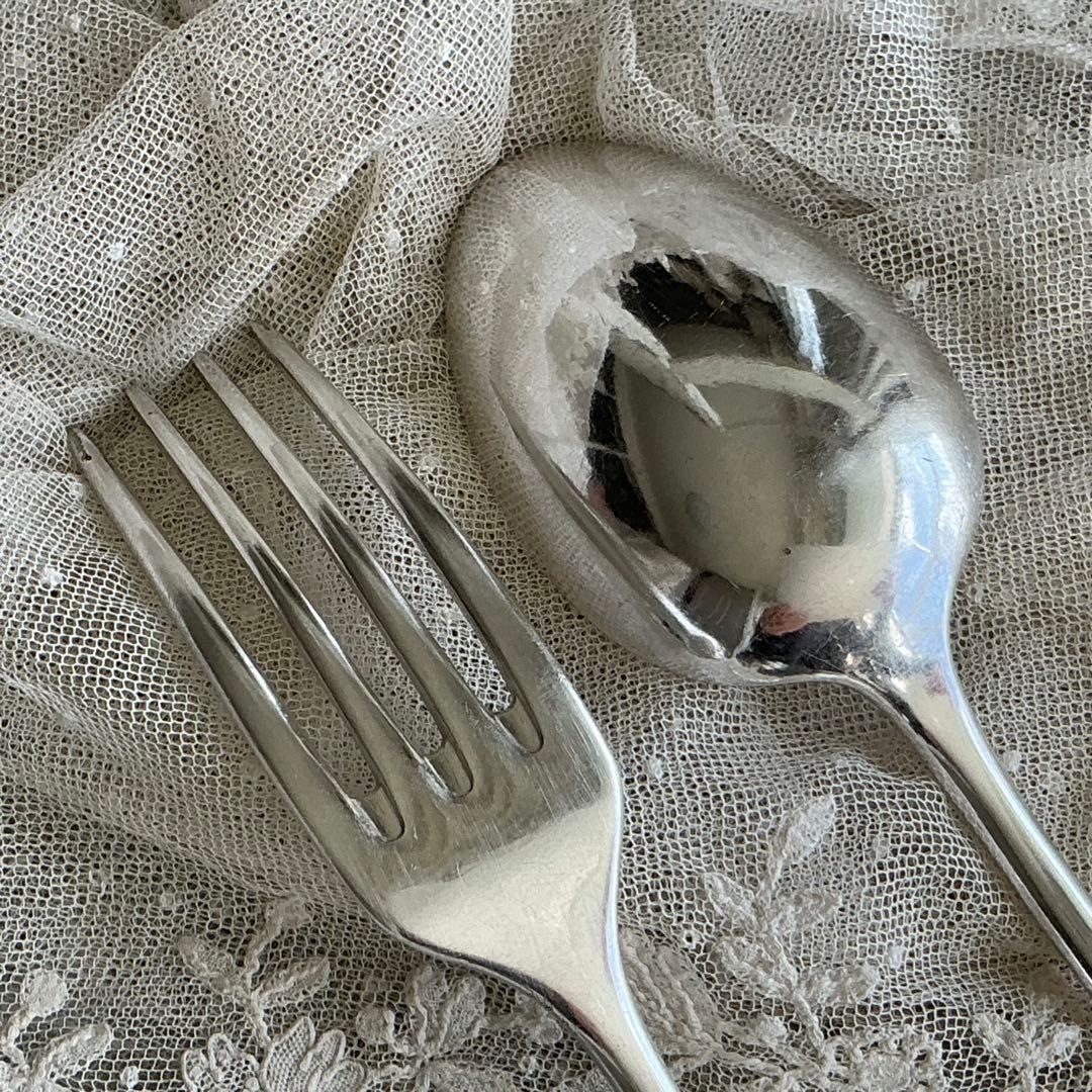 【専用】フランスアンティーク　すずらん　2組　スプーン＆フォーク　モノグラム