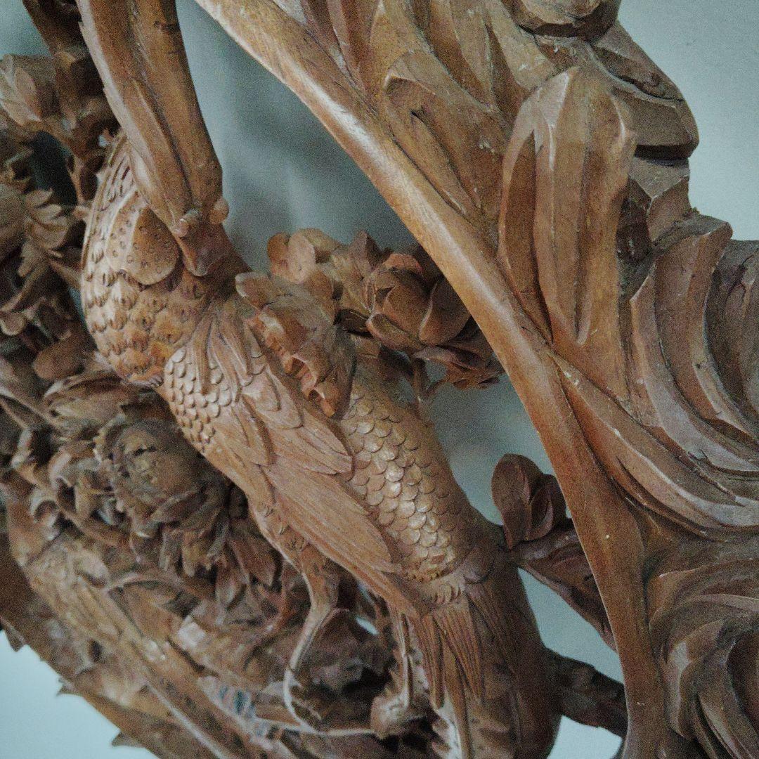 値下げ　木製花鳥彫刻 円形 送料 キャンペーン中の値下げです