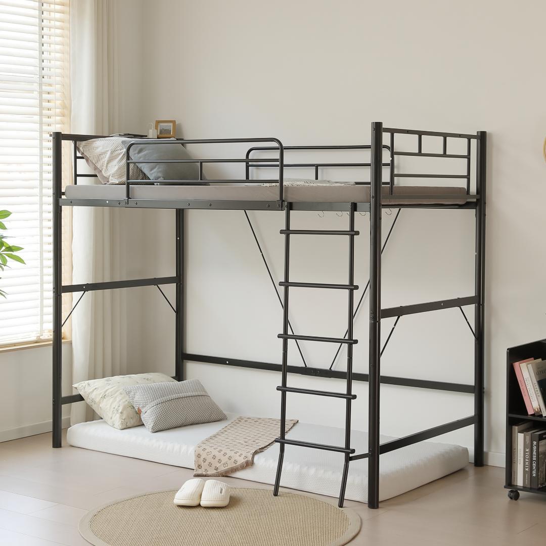 ロフトベッド パイプベッド シングル コンセント付き 高さ170cm Black