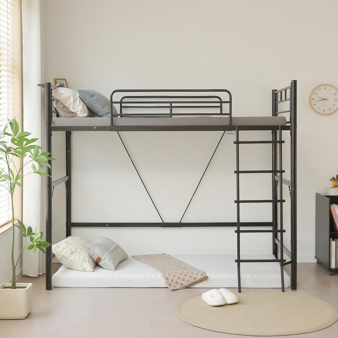 ロフトベッド パイプベッド シングル コンセント付き 高さ170cm Black