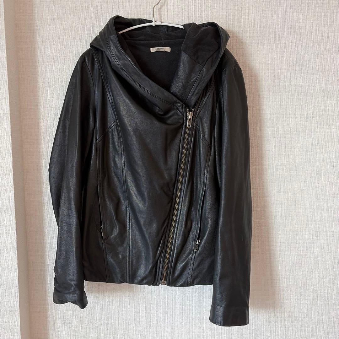 HELMUTLANG フード付き黒レザージャケット Mサイズ　変形