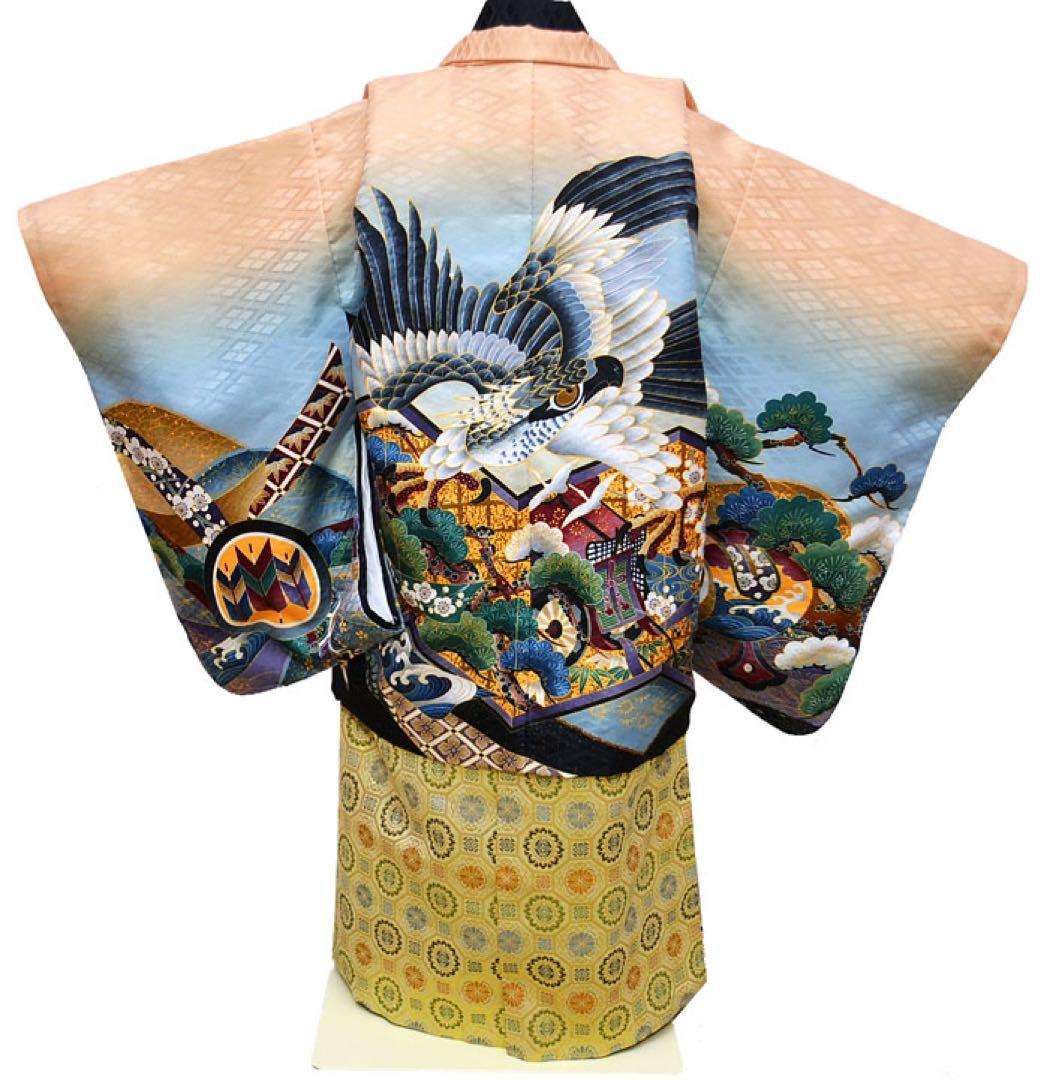 1点のみ　七五三 着物 男の子 袴 セット 3歳羽織袴 フルセット 鷹　クリーム