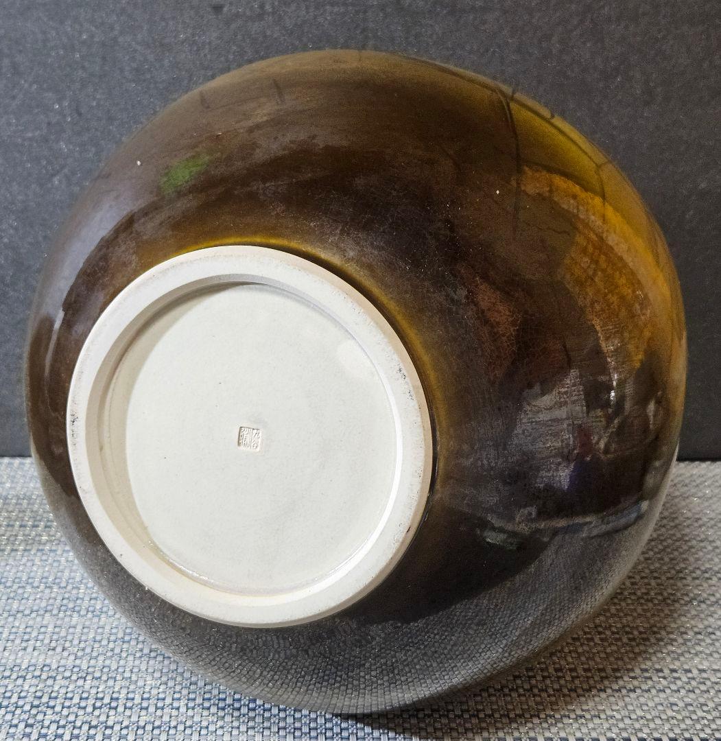 日展作家　九谷焼　吉田勝山 作　金彩色絵 面取り　鴨の図　花瓶　花入れ　共箱