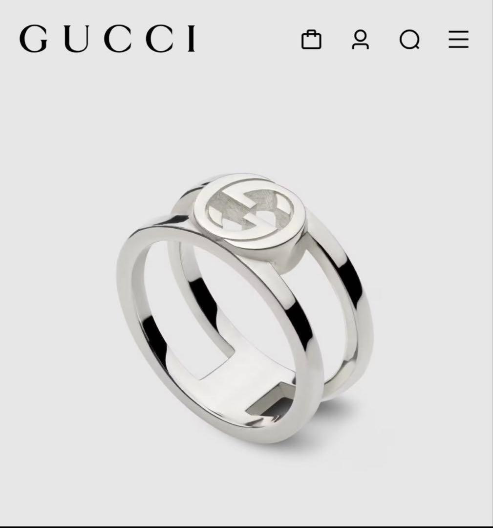 美品　グッチ インターロッキング　ワイドリング　8号　GUCCI シルバー