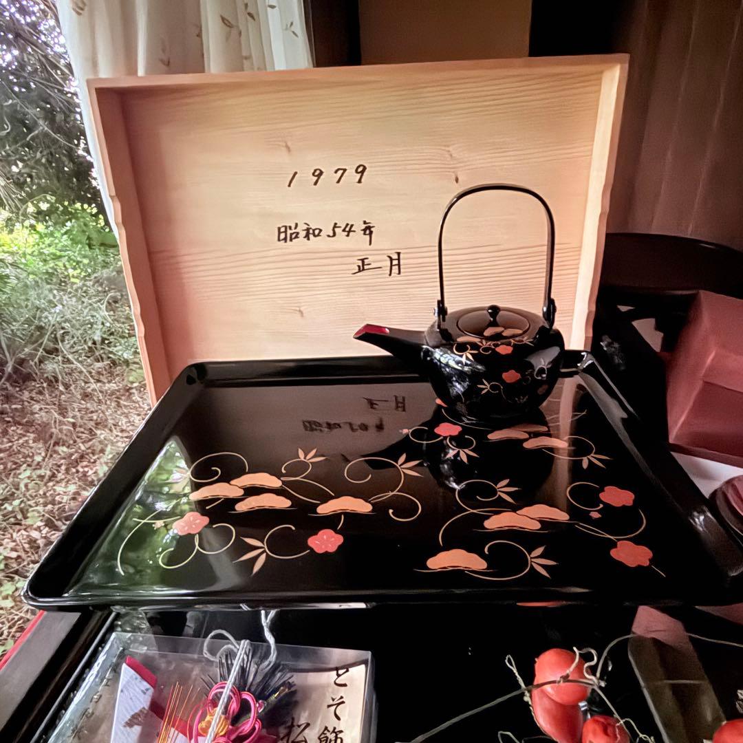 超限定1月21日20時迄‼️JAPAN天然木会津塗お屠蘇器蒔絵松竹梅四ッ揃杉箱入