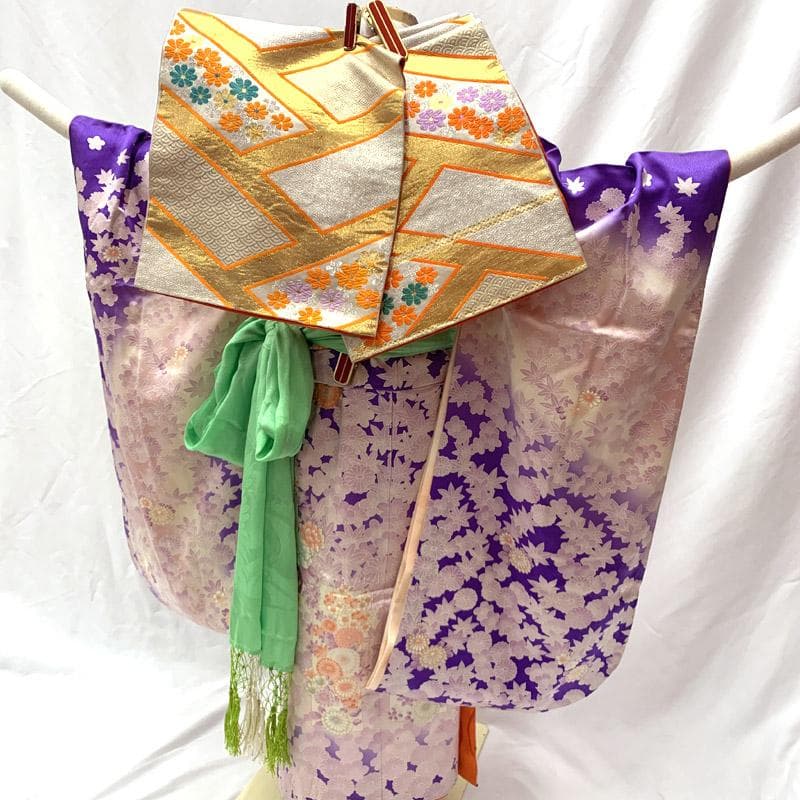 503ag95■七五三 七歳 女児 着物&袋帯&長襦袢 菊 梅 楓■状態良好