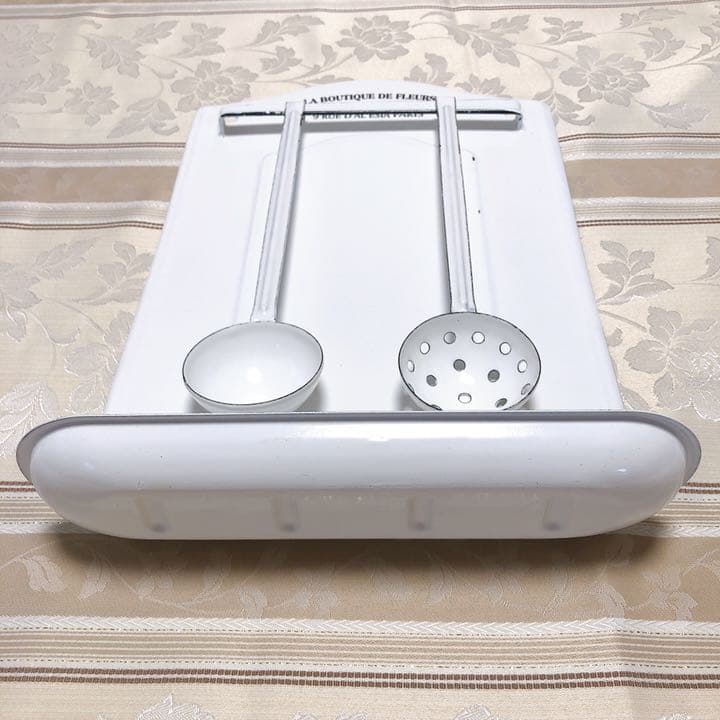 アンティーク調 ホーロー レードル キッチンツール ラック付き ホワイト