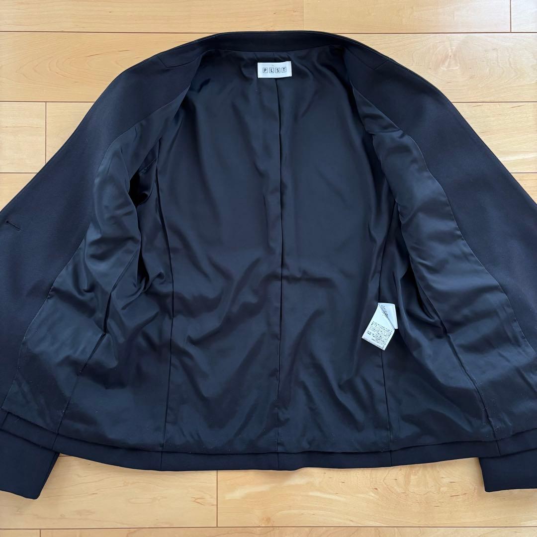 美品 PLST プラステ ノーカラー セットアップ スーツ ブラック 1ボタン