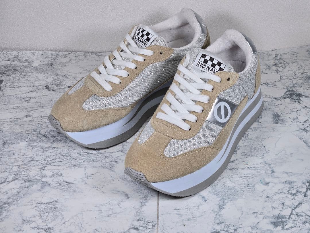 【未使用品】★NONAME★厚底スニーカー★23.0cm★シルバー×ベージュ