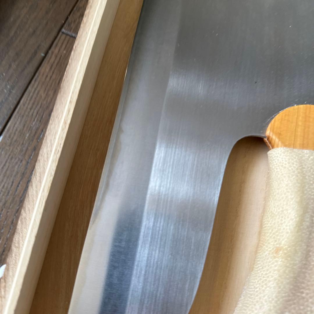 左利き　豊蔵 特選そば切り包丁 約33cm 手打青紙磨　桧割柄　桐箱付