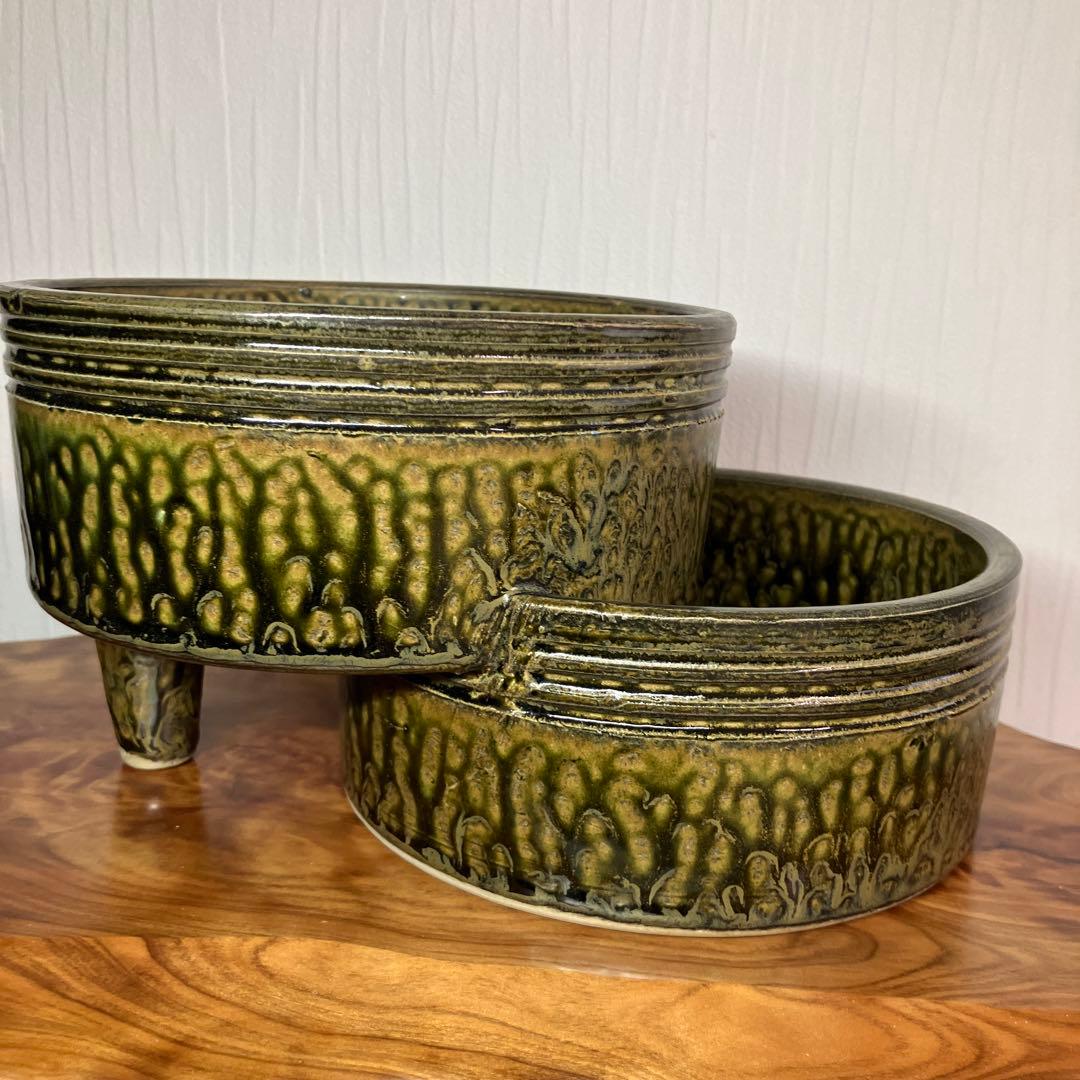 東洋社製　生け花用花瓶　2段　ヴィンテージ　オリーブ色　ミッドセンチュリー