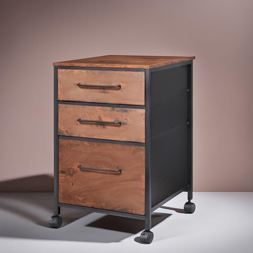 茶 使い勝手抜群 キャビネット デスクワゴン 3段収納