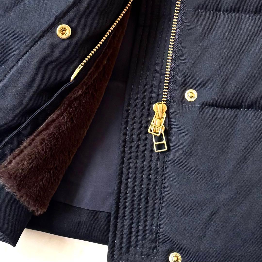 美品　ルイルエブティック ラクーンファー付ロングダウン　ネイビー　金ボタン