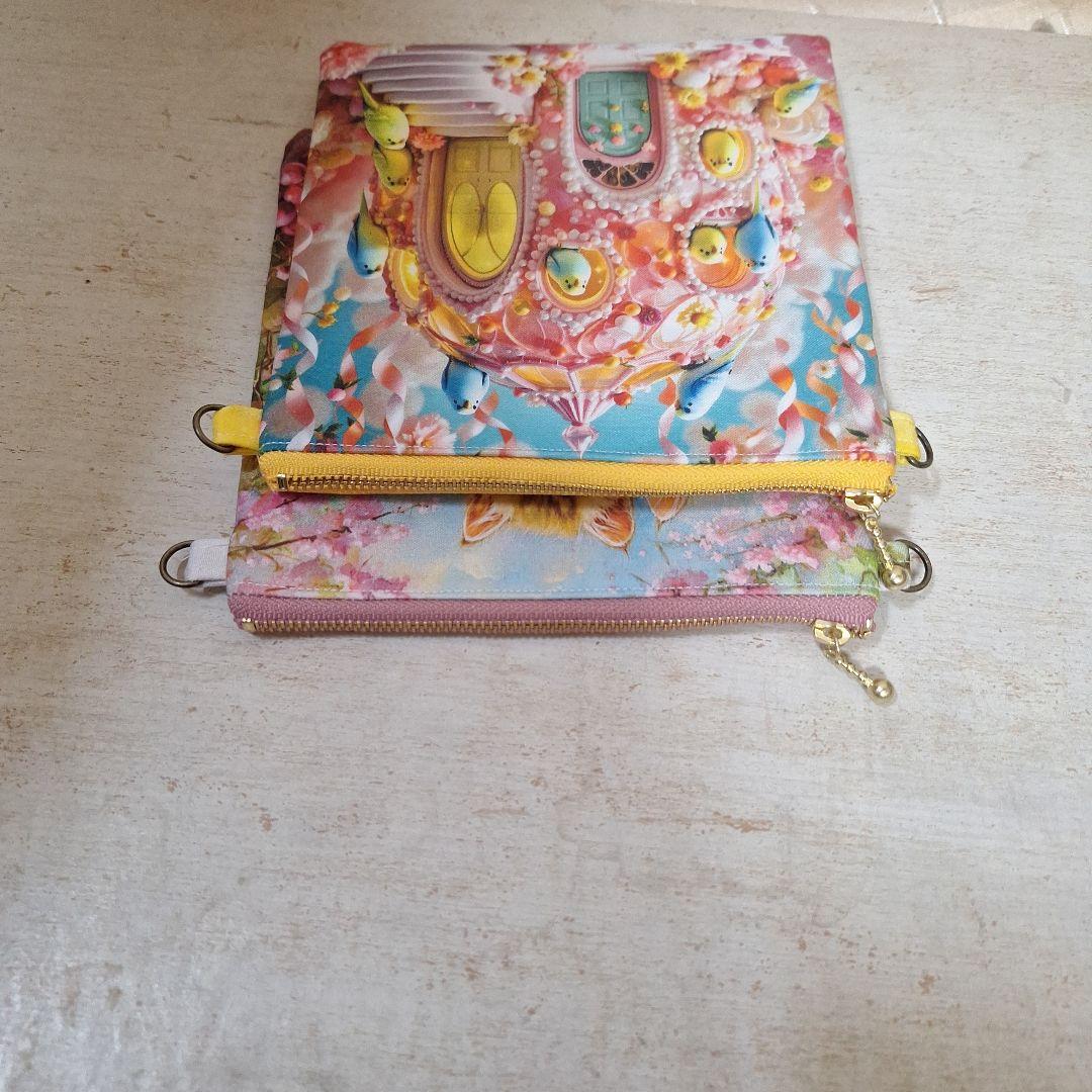 激レアパネル生地　ハンドメイド　フラットポーチDカン付き