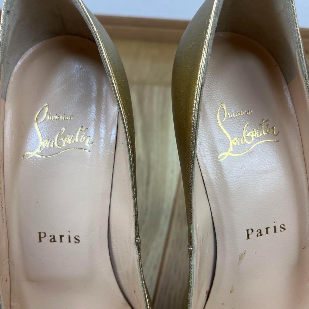 クリスチャンルブタン ゴールド オープントゥ ハイヒール EU37 24cm