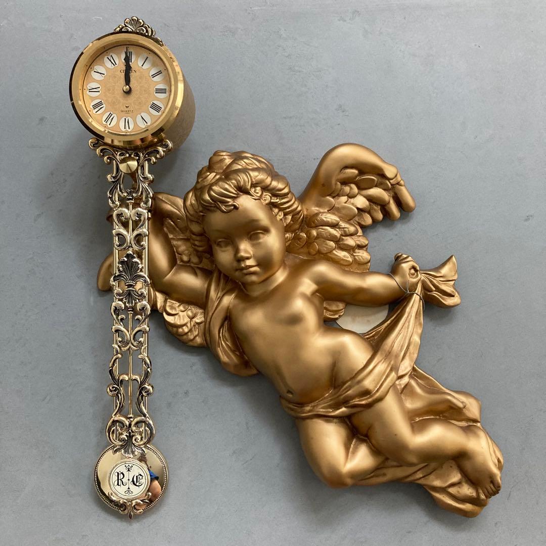 アンティーク CITIZEN 天使の掛時計 ゴールド