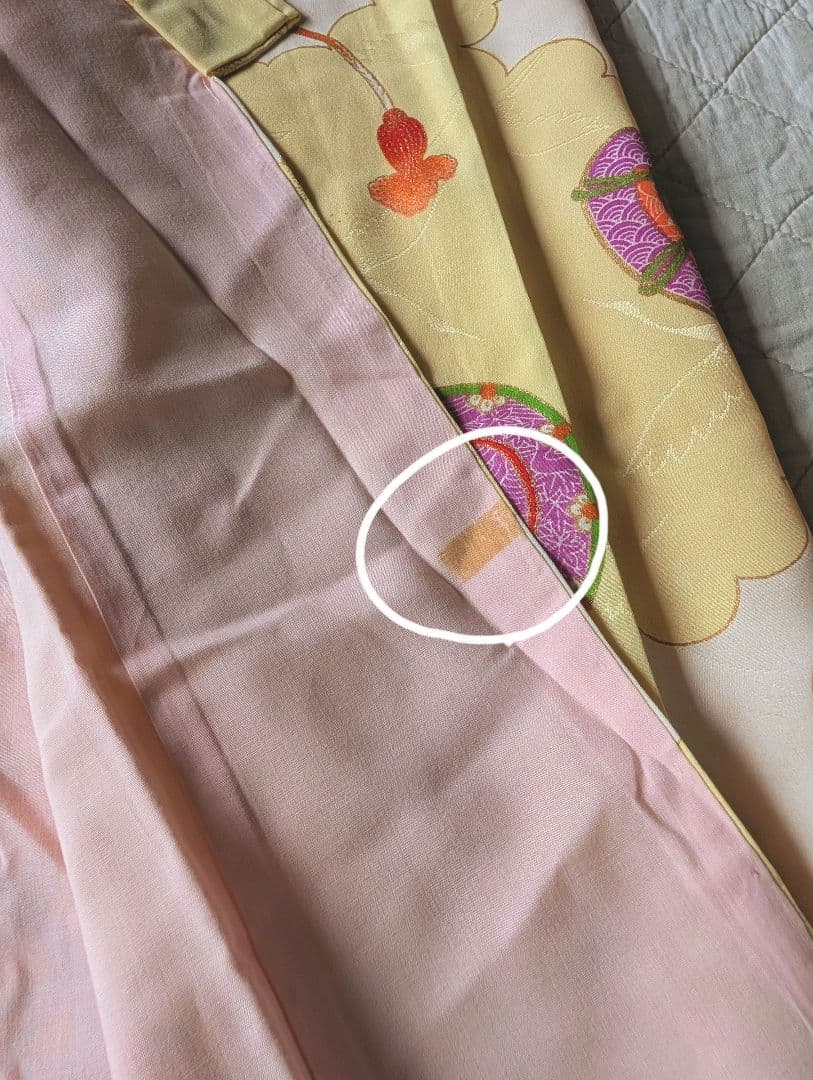 正絹アンティーク着物【オフホワイト×レモンイエロー堤柄】七五三７歳セット