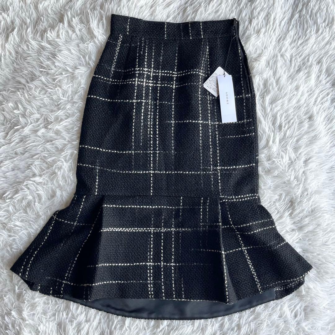 【タグ付き】 アドーア クラシカルツイードスカート タイトスカート ペプラム