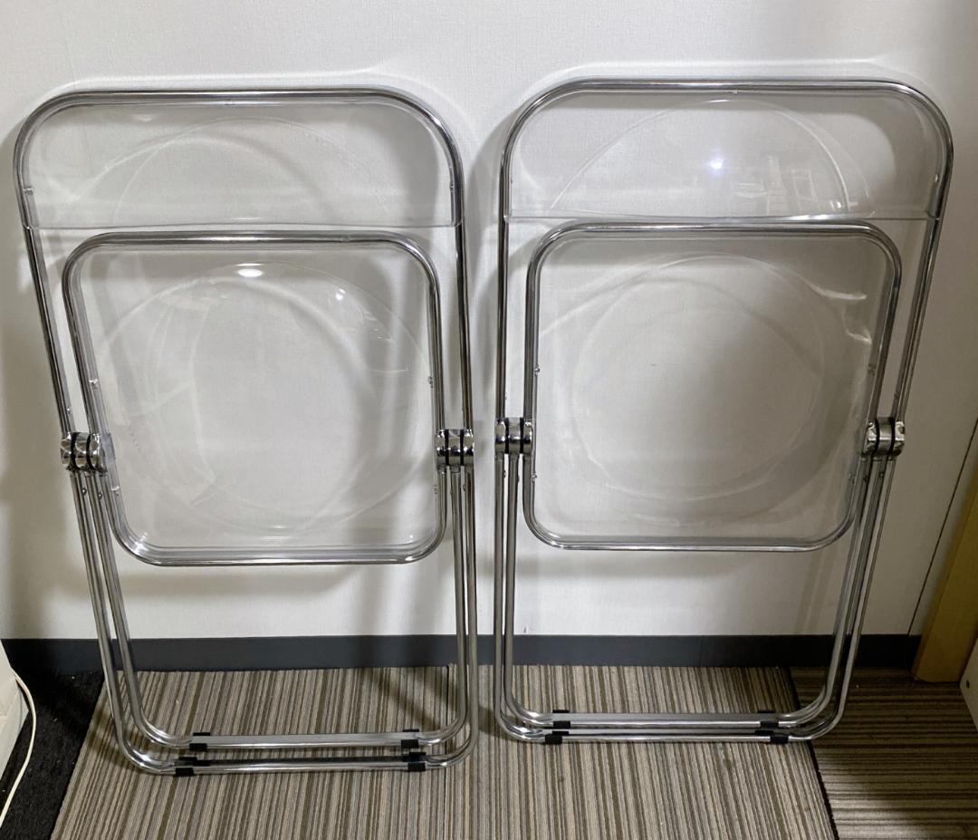 クリアチェア パイプ椅子 折り畳み式 クリア 北欧風 2脚セット