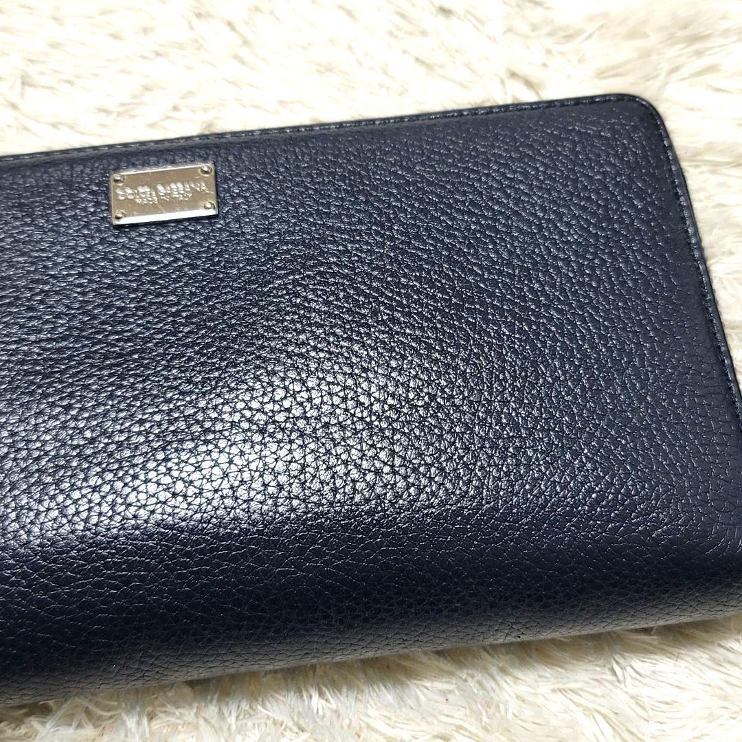 美品 DOLCE&GABBANA ラウンドファスナー 長財布 ダークネイビー
