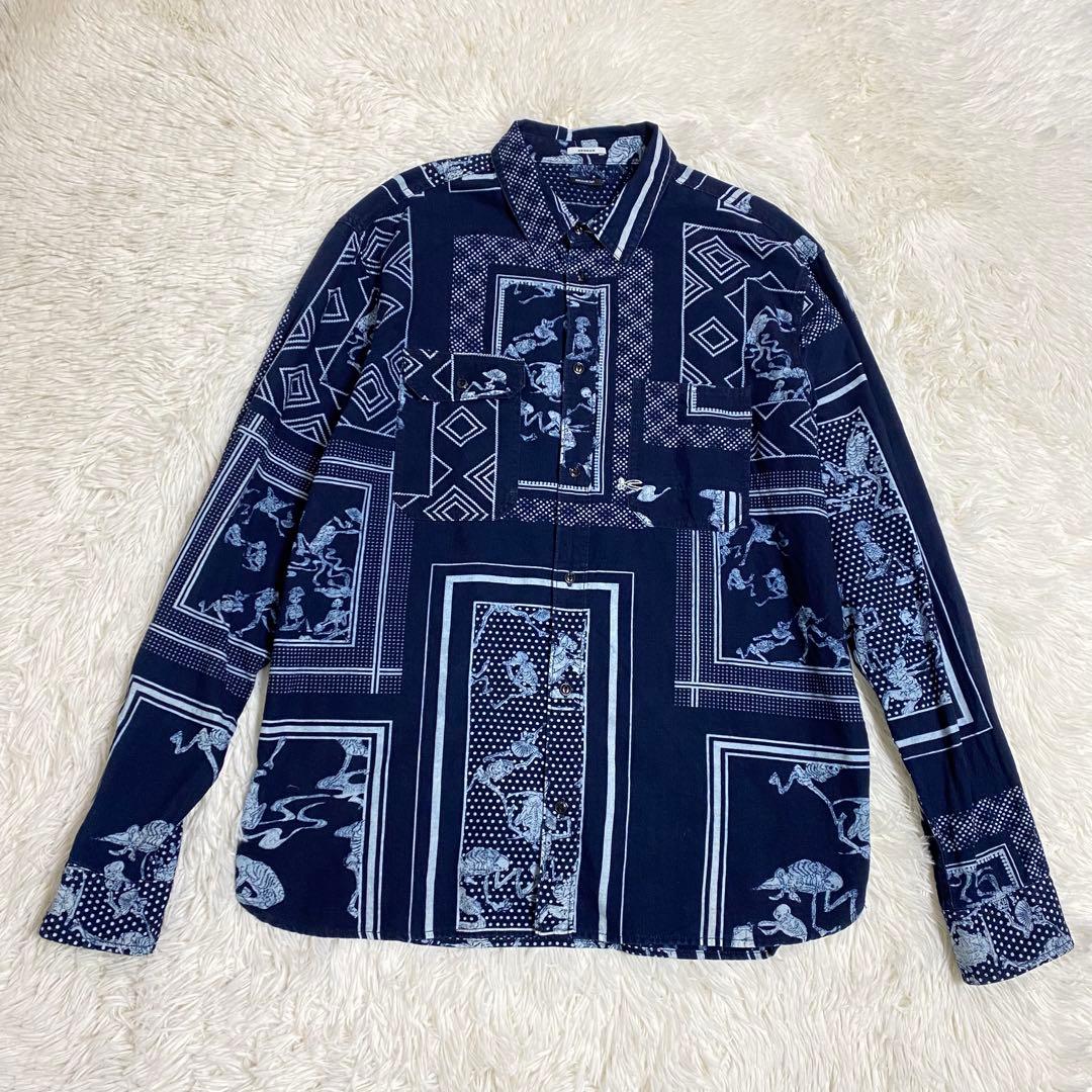 美品　デンハム　インディゴ　スカル　シャツ　長袖　L メンズ