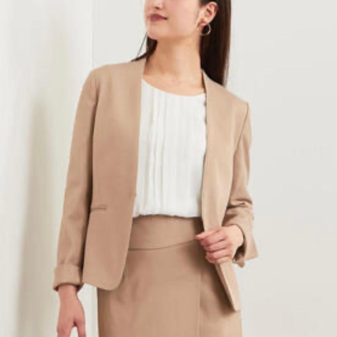 グリーンレーベルリラクシング ドビーカルゼ D ノーラペル パンツスーツ 38