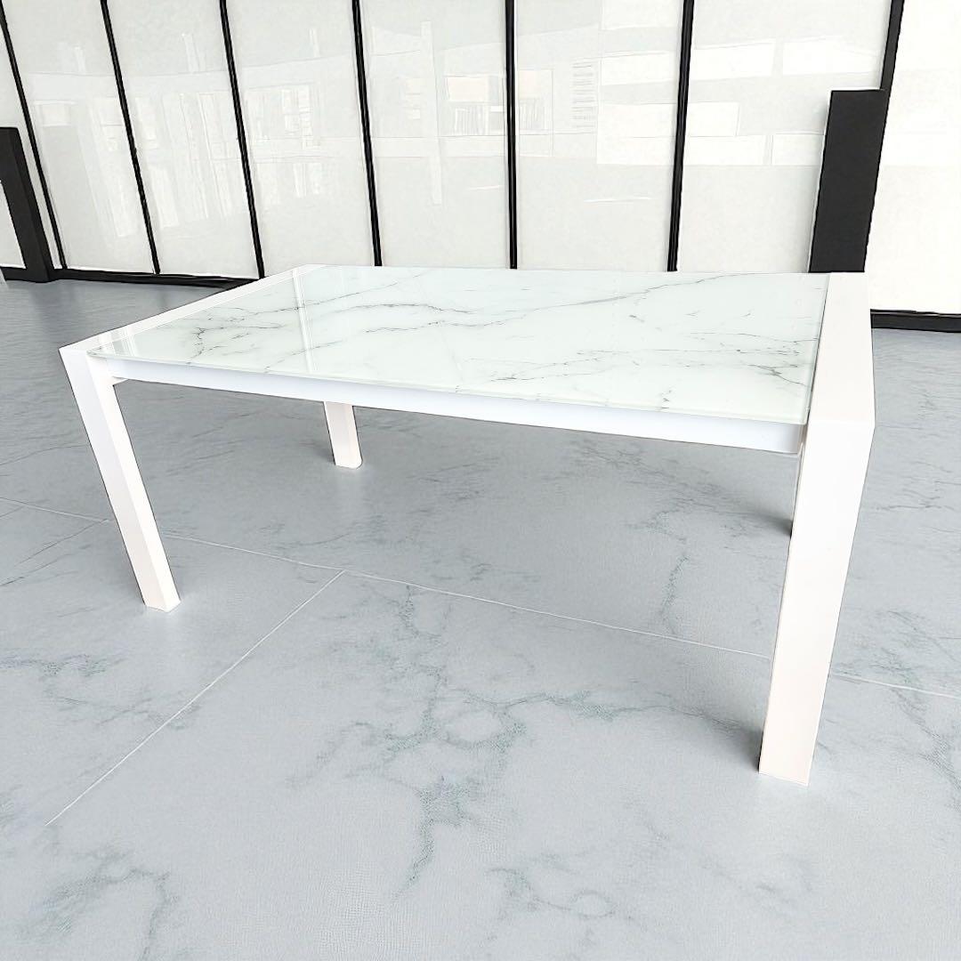 674 ニトリ エスペルト 伸長式 ダイニングテーブル　ガラス ホワイト 白　a