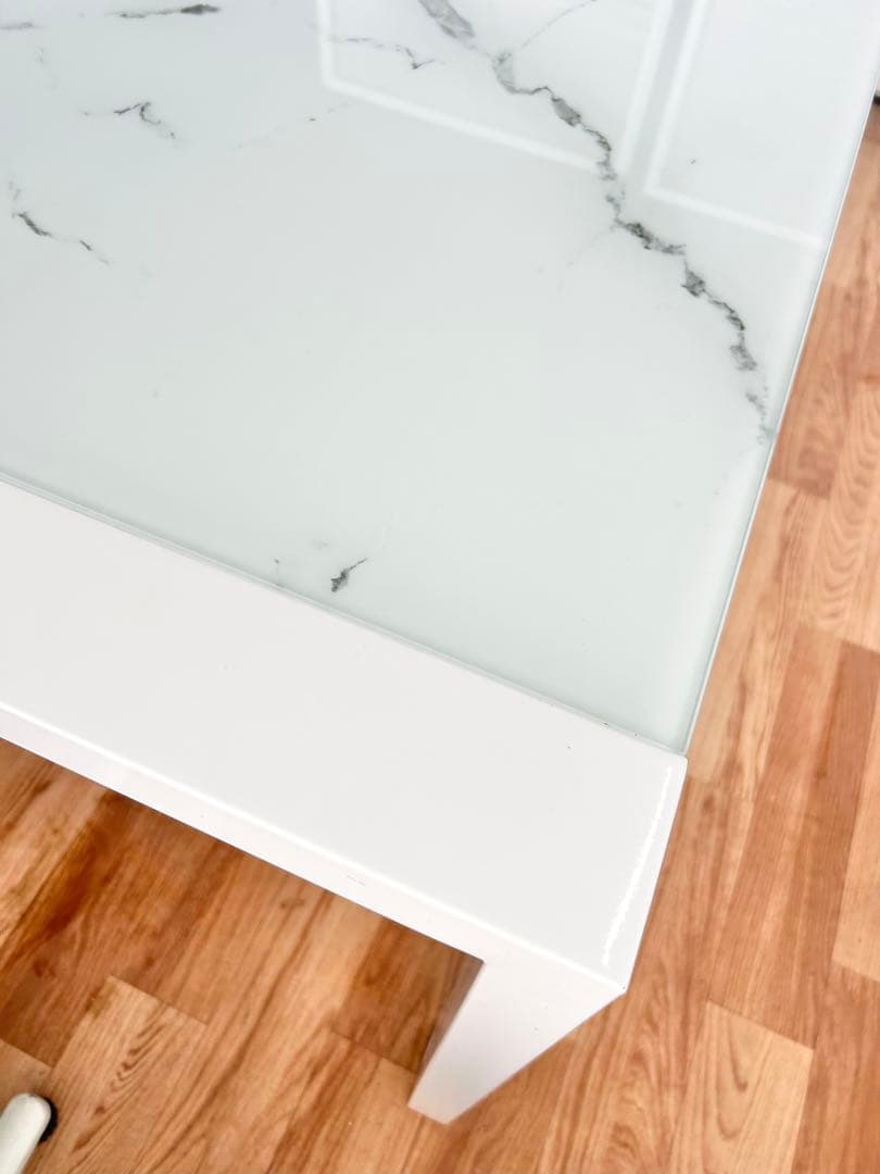 674 ニトリ エスペルト 伸長式 ダイニングテーブル　ガラス ホワイト 白　a