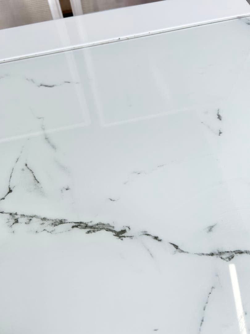 674 ニトリ エスペルト 伸長式 ダイニングテーブル　ガラス ホワイト 白　a