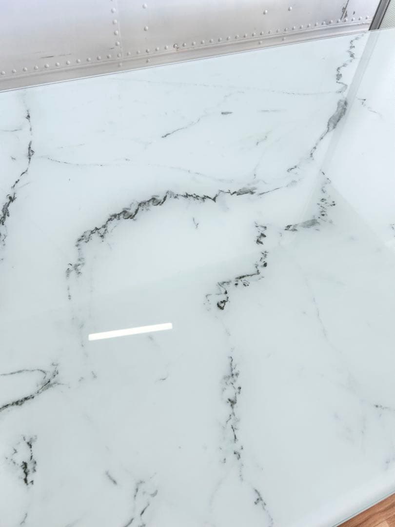 674 ニトリ エスペルト 伸長式 ダイニングテーブル　ガラス ホワイト 白　a