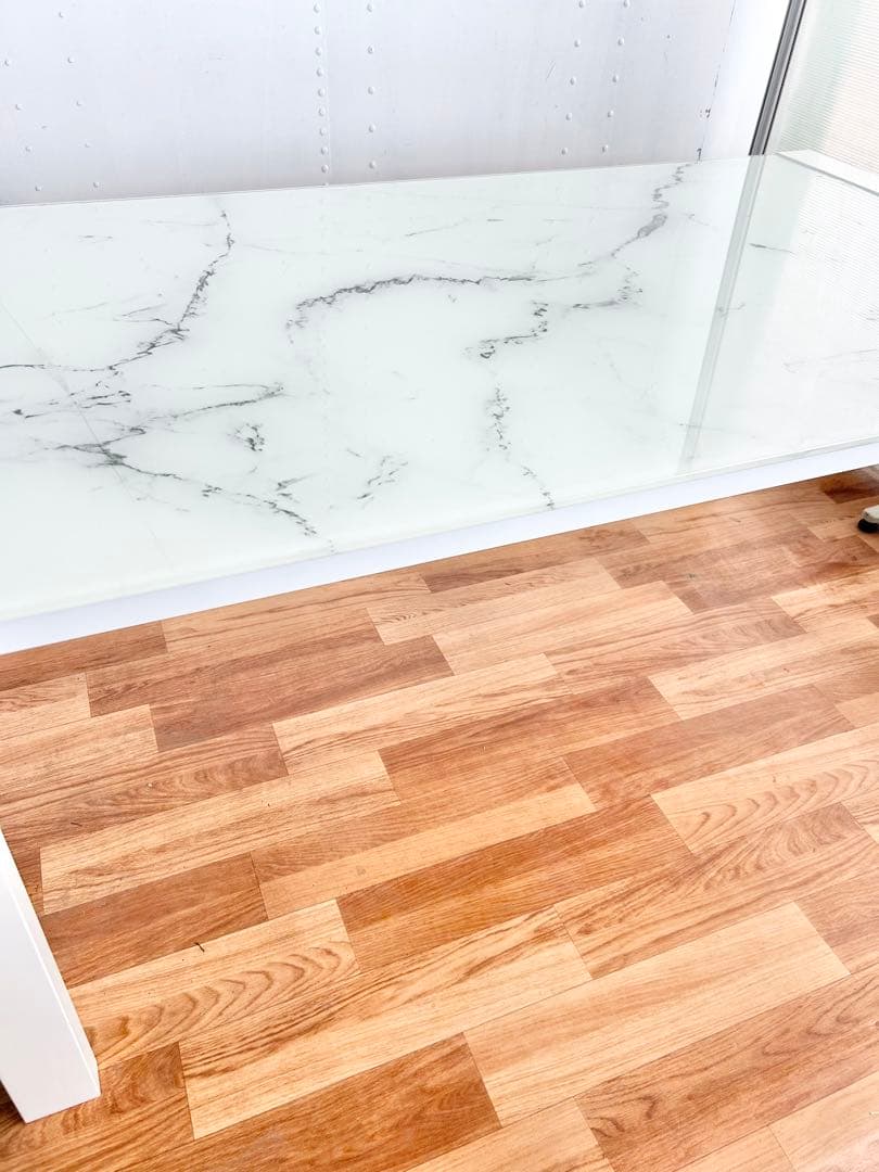 674 ニトリ エスペルト 伸長式 ダイニングテーブル　ガラス ホワイト 白　a