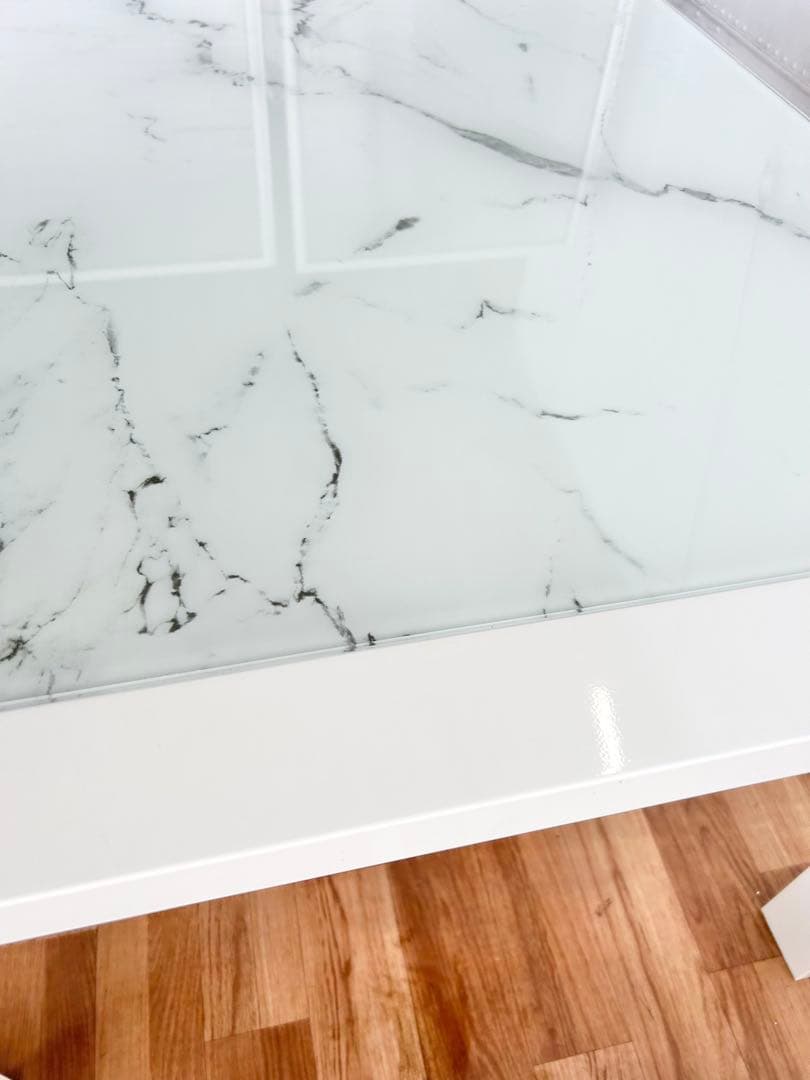 674 ニトリ エスペルト 伸長式 ダイニングテーブル　ガラス ホワイト 白　a