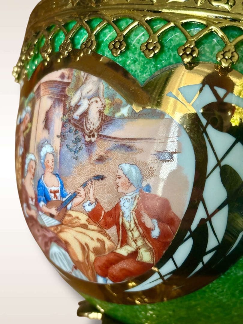 #Bronpor スペイン製 デコラティブ花瓶風　ブロンズ装飾 グリーン