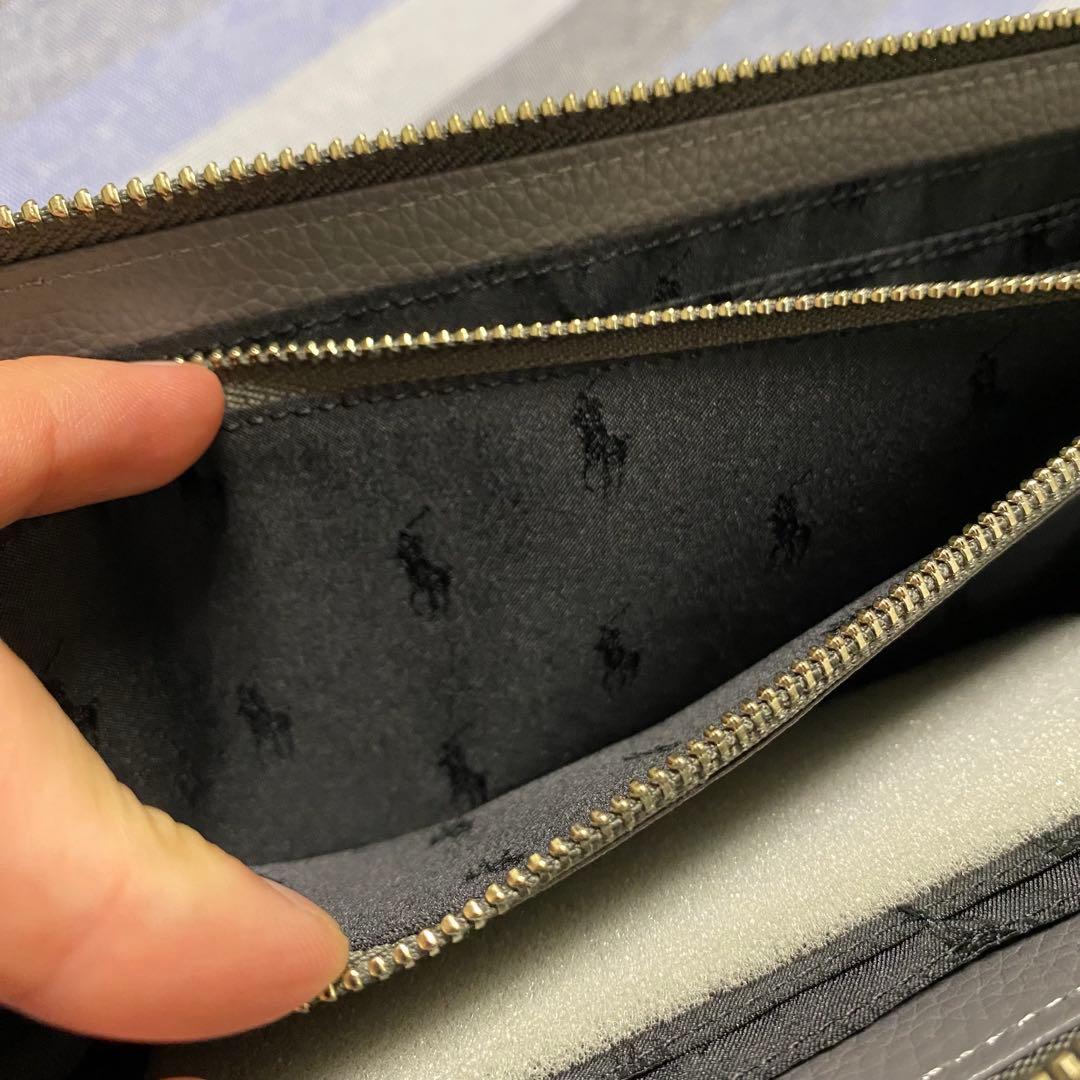 【新品】POLO RALPH LAUREN POLO刺繍 レザー長財布 グレー