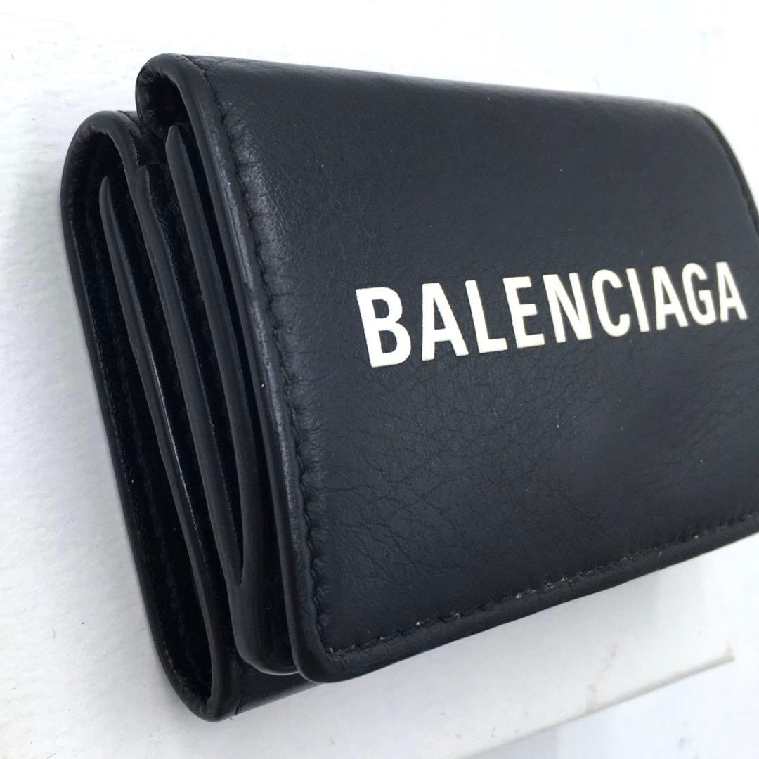 バレンシアガ レザーミニウォレット 三つ折り財布 ブラック