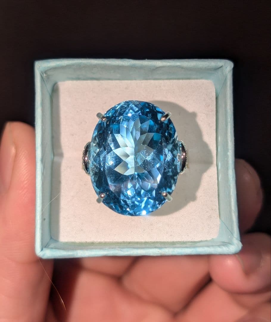 高品質個性的華やかブルートパーズリング1点物