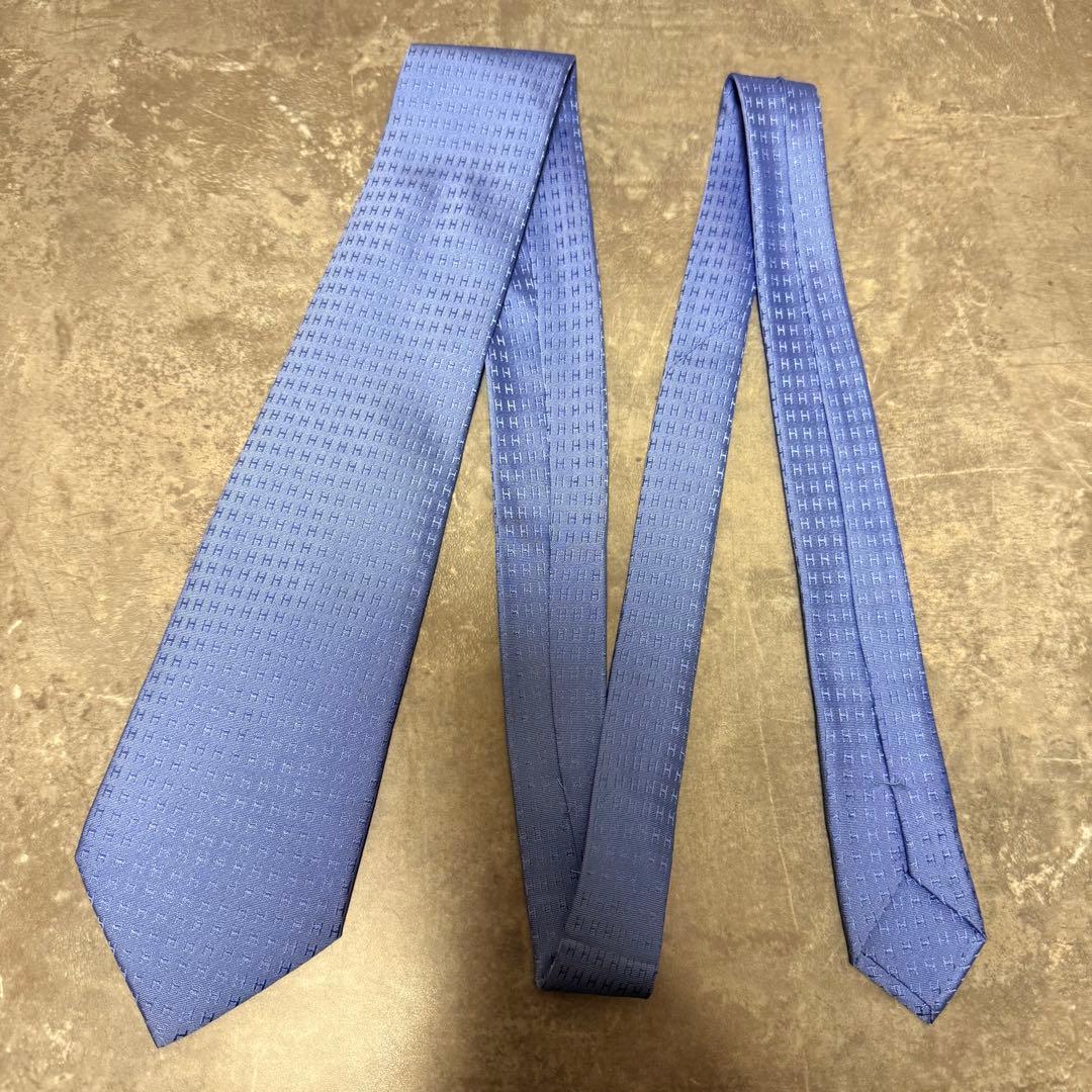 HERMES エルメス ネクタイ ブルー ファソネ H柄 定番 王道 光沢 希少