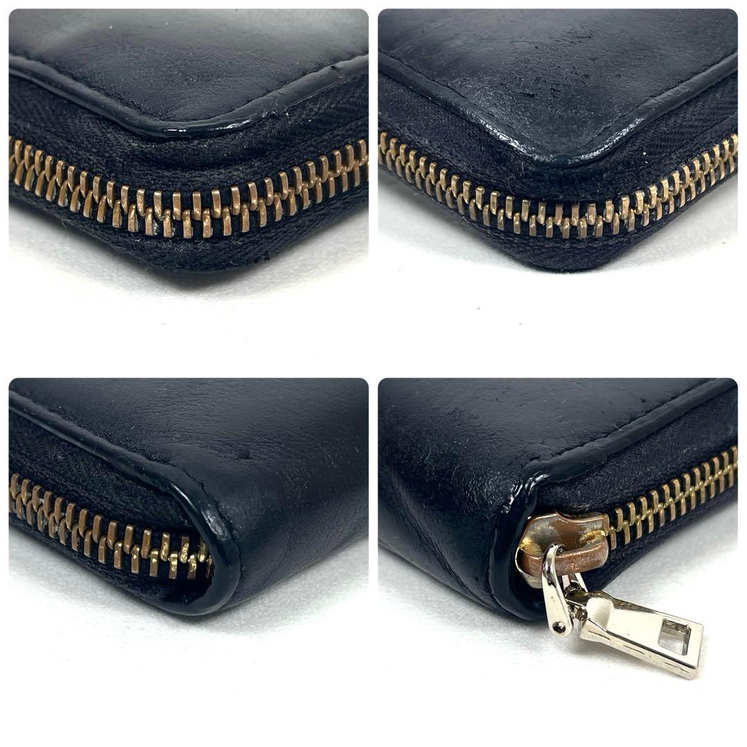 メゾンマルジェラ　長財布　ラウンドファスナー　本革　ブラック　ステッチ　ロゴ