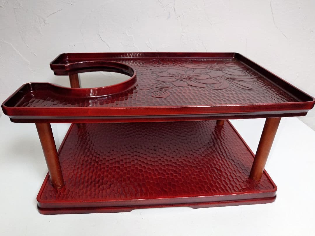 鎌倉彫 文房具入れ 電話台 2段 引出し 小物入れ ポットスタンド 昭和レトロ