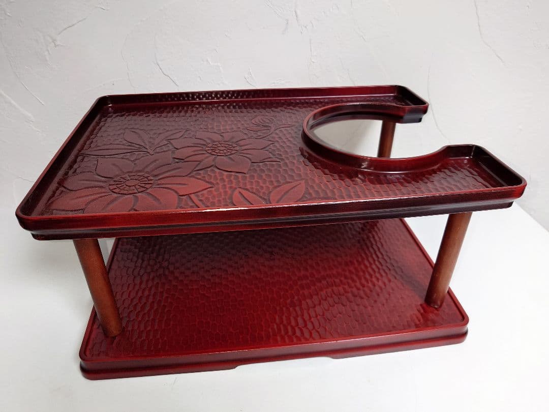 鎌倉彫 文房具入れ 電話台 2段 引出し 小物入れ ポットスタンド 昭和レトロ