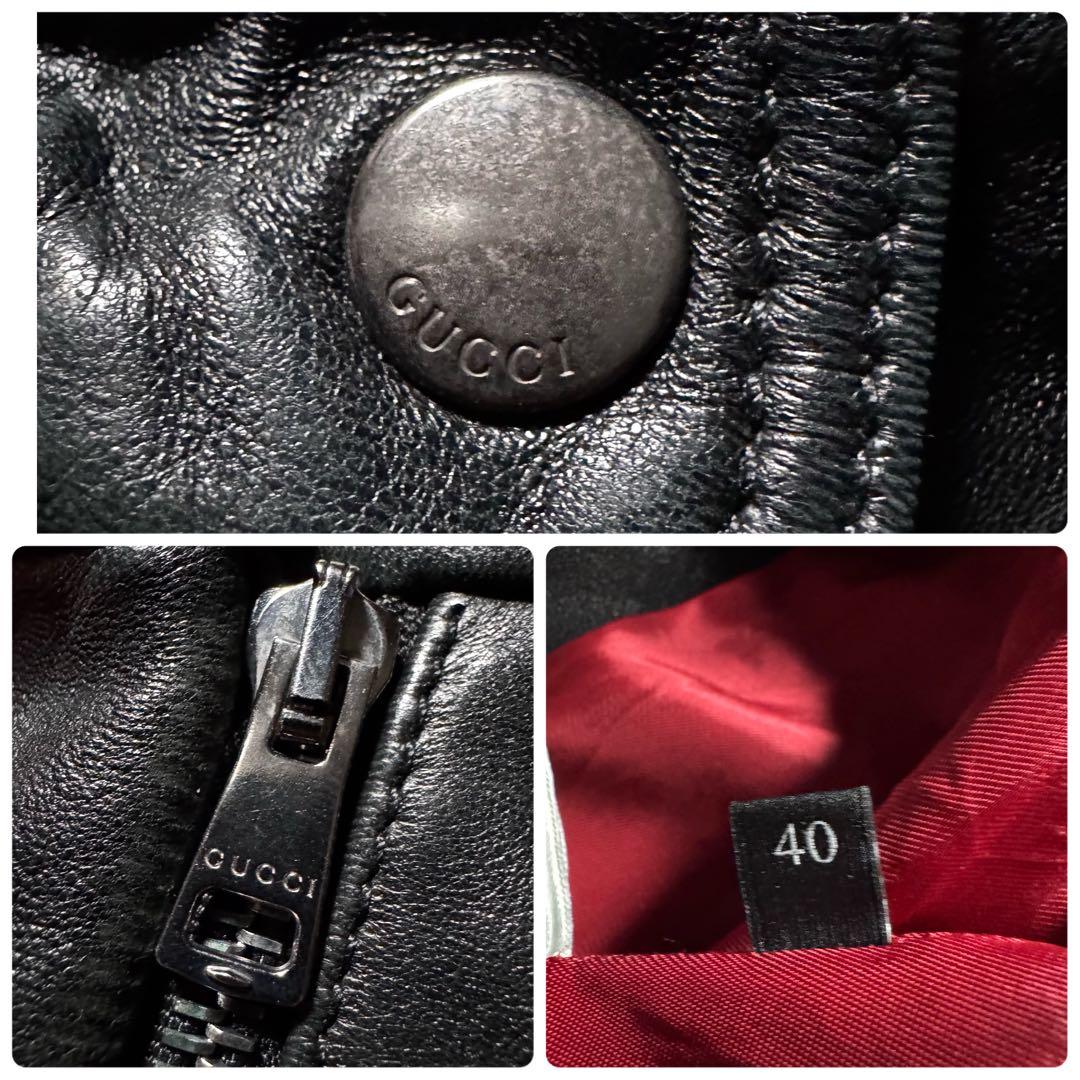 え*姫様 希少✨GUCCI ライダースジャケット　シングル　羊革　ラムレザー 黒