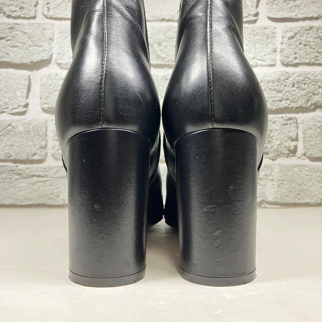 【美品】PELLICO ショートブーツ 黒 レザー サイドジップ ヒール 38