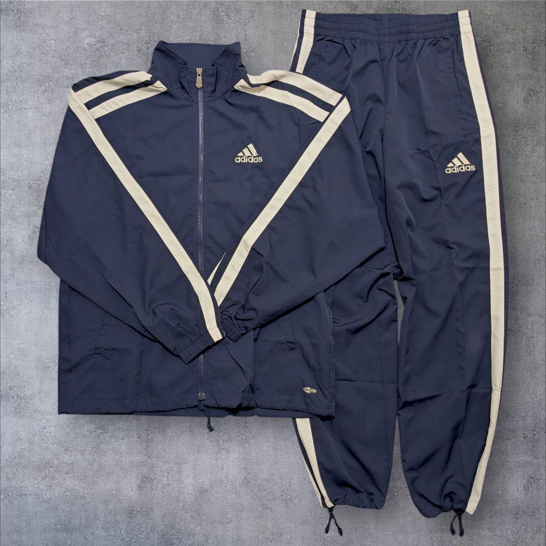 美品】００s adidas 紺色 ジャージ上下 太ライン ドローコード ｙ２ｋ