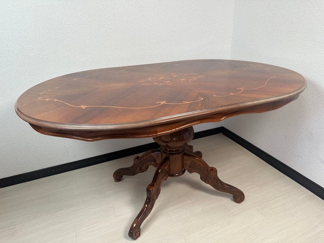 イタリア製 ダイニングテーブル 楕円 1象嵌 猫脚 鏡面 140cm ※i4※